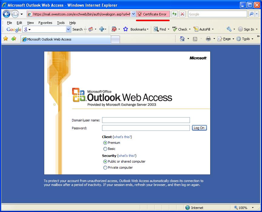 Problem With Microsoft Outlook Web Access